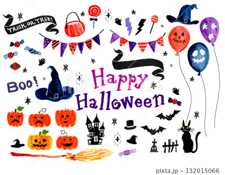 ハロウィンパーティー　手描き　水彩タッチ　背景透明 132015066