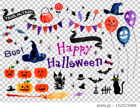 ハロウィンパーティー　手描き　水彩タッチ　背景透明 132015066