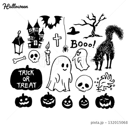 ハロウィンイラスト　モノクロライン　背景白 132015068