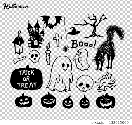 Halloween illustration, monochrome lines, transparent background 132015069