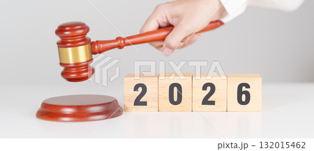 Happy New Year 2026 with judge gavel on table. Law, lawyer, judgment, justice auction and bidding concept Happy New Year 2026 with judge gavel on table. Law, lawyer, judgment, justice auction and bidding concept 132015462