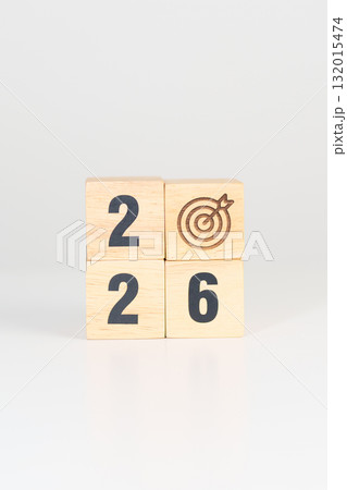 2026 year block with dartboard icon. Goal, Target, Resolution, strategy, plan, Action, mission, motivation, and New Year start concepts 132015474