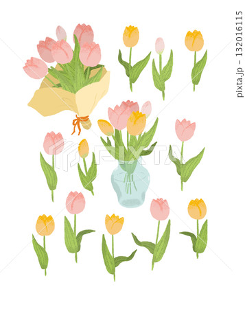 手描きのかわいいチューリップのイラスト 132016115