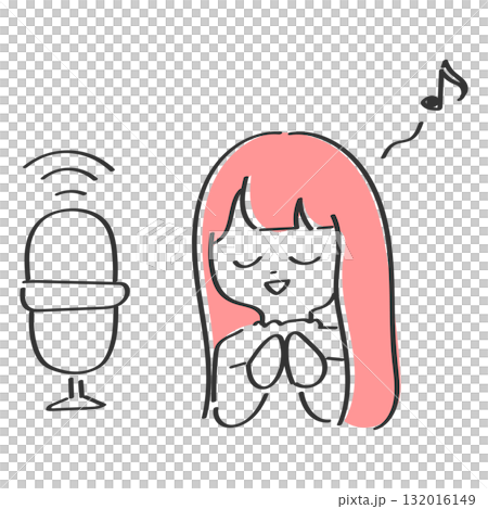 音声配信をする女性のイラスト　歌う　SNS 歌ってみた 132016149