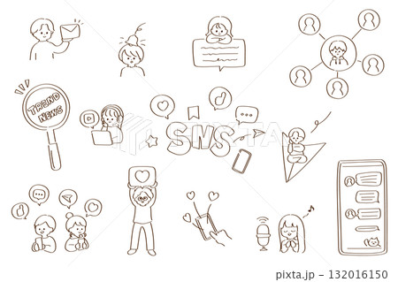 SNSアクティビティの線画イラストセット SNSアクティビティの線画イラストセット 132016150