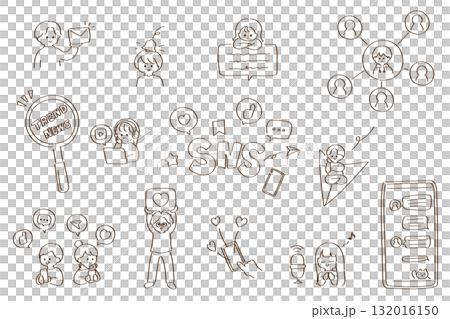 SNSアクティビティの線画イラストセット SNSアクティビティの線画イラストセット 132016150