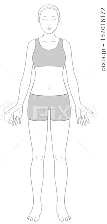 全身の女性線画イラスト(正面・服グレー) 全身の女性線画イラスト(正面・服グレー) 132016172