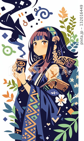 物思いにふける女の子　パッチワーク 132016449