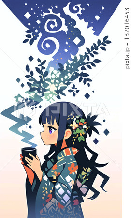 物思いにふける女の子　パッチワーク 132016453