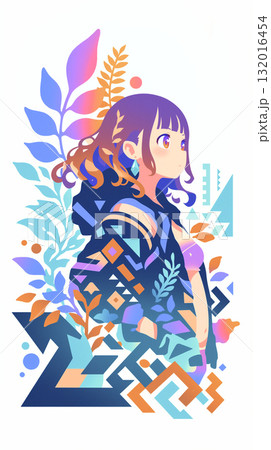 物思いにふける女の子　パッチワーク 132016454