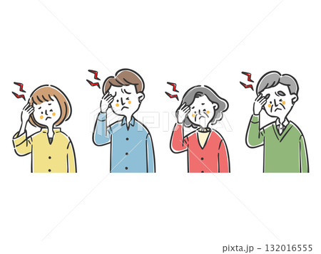 頭痛に悩む家族二世代　上半身　ベクター 132016555