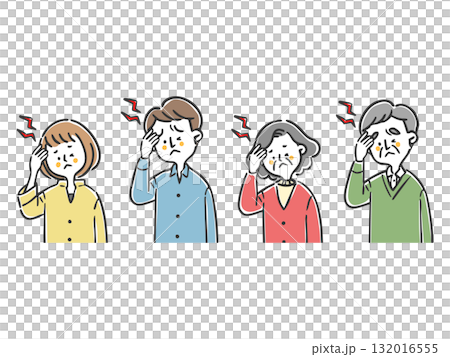 頭痛に悩む家族二世代　上半身　ベクター 132016555