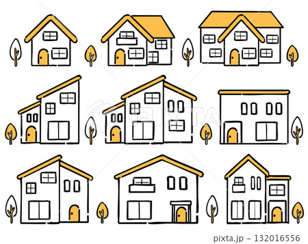 いろんな家のイラストセット　ベクター（オレンジ） 132016556