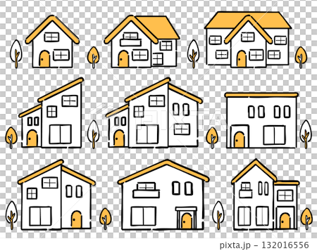 いろんな家のイラストセット　ベクター（オレンジ） 132016556