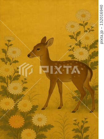 秋の森に菊と仔鹿 秋の森に菊と仔鹿 132016940