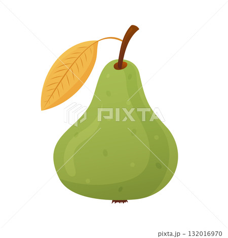 Green pear with a yellow leaf, fresh fruit and healthy eating Green pear with a yellow leaf, fresh fruit and healthy eating 132016970