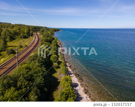 Scenic view of nature along the coastline of Baikal, Russia 132017157