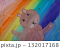 Colorful bear painting with vibrant rainbow background in playful style 132017168