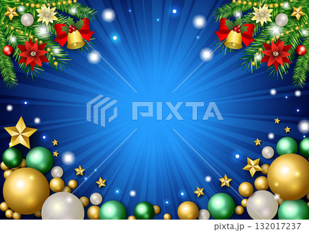 クリスマス背景、オーナメント、星、かわいい、イラスト、青、横 132017237
