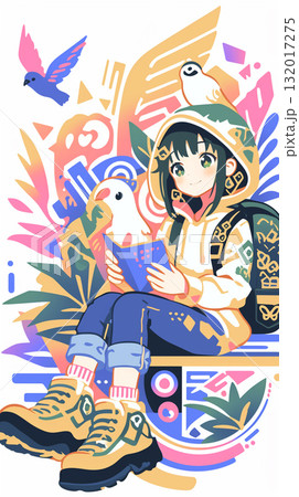 旅支度をする女の子　パッチワーク 132017275