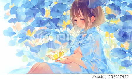 休息をとる女の子 水彩画 休息をとる女の子 水彩画 132017430