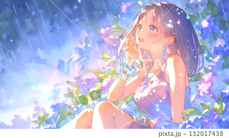 休息をとる女の子　水彩画 132017438