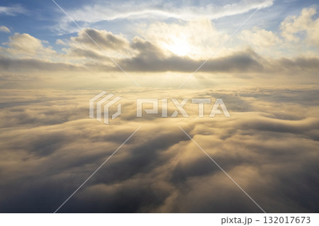 Landscape of Morning Mist with Mountain Layer. mountain ridge and clouds in rural jungle bush forest 132017673
