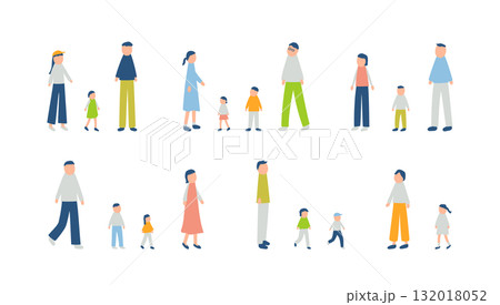 休日を過ごす家族のイラストセット 132018052