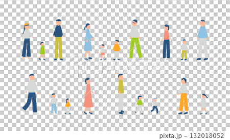 休日を過ごす家族のイラストセット 132018052