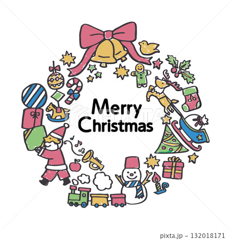 かわいい手描きのクリスマスリースのイラスト(ペールカラー) かわいい手描きのクリスマスリースのイラスト(ペールカラー) 132018171