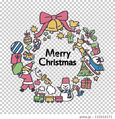 かわいい手描きのクリスマスリースのイラスト(ペールカラー) かわいい手描きのクリスマスリースのイラスト(ペールカラー) 132018171
