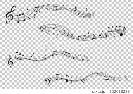 具有透視感的樂譜框架插圖 五線譜 背景插圖 音符、休止符和音樂符號的插圖 132018288