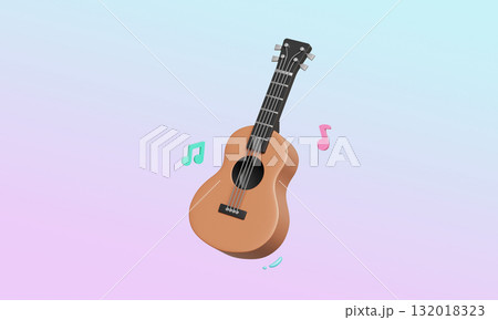 Classic Acoustic Guitar and Music Note. 3D Rendering. Classic Acoustic Guitar and Music Note. 3D Rendering. 132018323