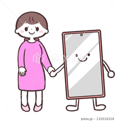 スマホとうまく付き合う女性のイラスト スマホとうまく付き合う女性のイラスト 132018328