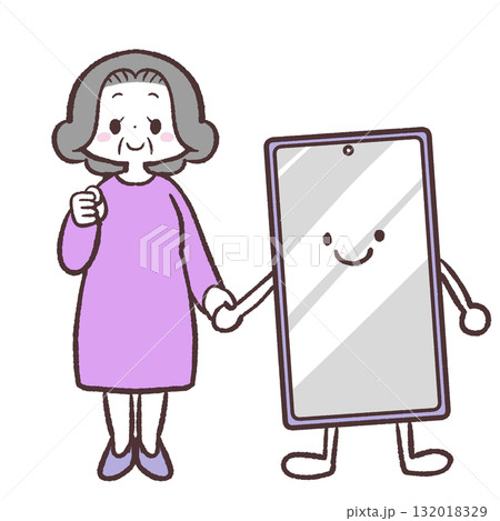 スマホとうまく付き合うシニア女性のイラスト 132018329
