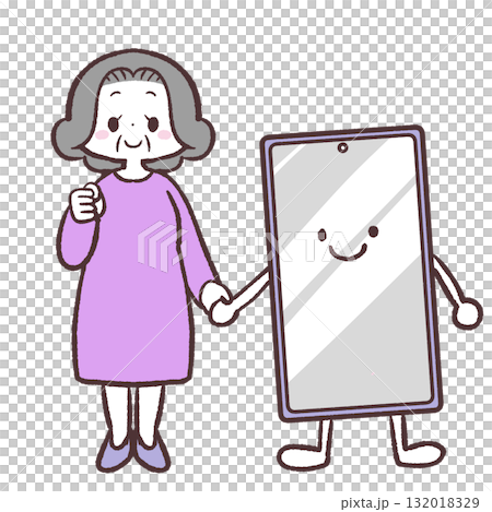 スマホとうまく付き合うシニア女性のイラスト 132018329