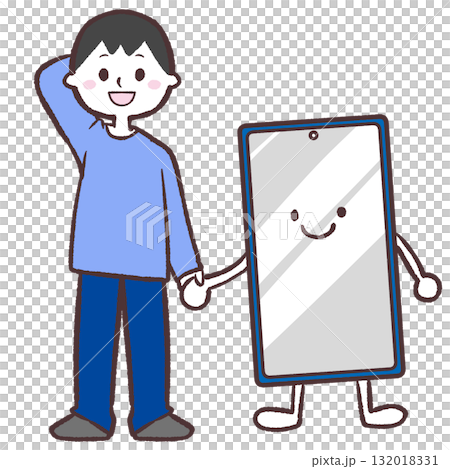 スマホとうまく付き合う男性のイラスト スマホとうまく付き合う男性のイラスト 132018331