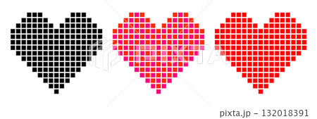 Colorful pixel hearts in 8-bit retro style. Vector illustration featuring pixel art hearts 132018391