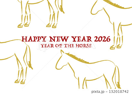 2026年午年の年賀状(筆書きの馬の模様) 132018742