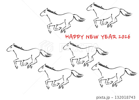 2026年午年の年賀状(筆書きの走る馬たち) 2026年午年の年賀状(筆書きの走る馬たち) 132018743