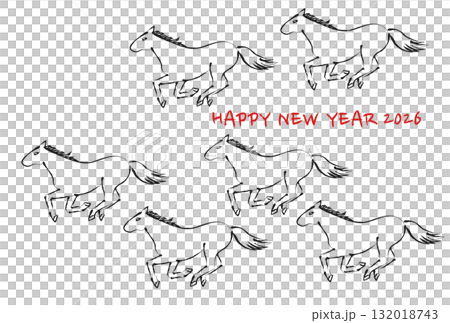 2026年午年の年賀状(筆書きの走る馬たち) 2026年午年の年賀状(筆書きの走る馬たち) 132018743