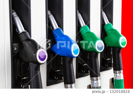 Closeup shot of gas pump station 132018828