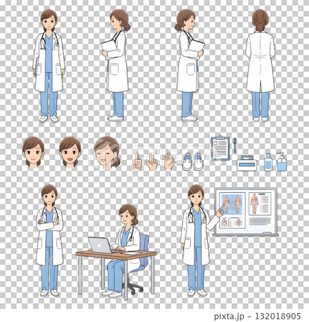 Middle aged female doctor holding stethoscope. Character constructor for animation. illustration design 132018905