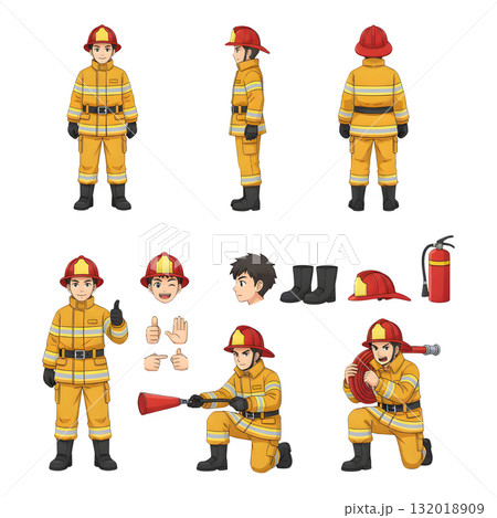 Set of Firefighter character cartoon, illustration design. 132018909