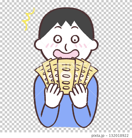 一個對金錢感到滿意的男人的插圖 一個對金錢感到滿意的男人的插圖 132018922