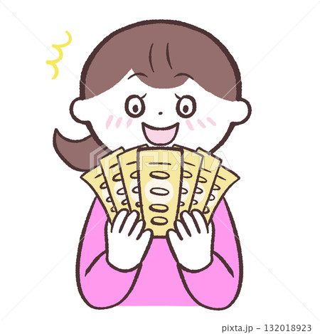 お金に喜ぶ女性のイラスト お金に喜ぶ女性のイラスト 132018923