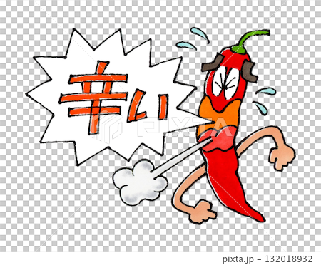 辣椒卡通人物大喊“好辣！” 132018932