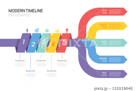 Infographic template 5 steps timeline options, Infographics business presentation with icon elements vector illustration. Infographic template 5 steps timeline options, Infographics business presentation with icon elements vector illustration. 132019040
