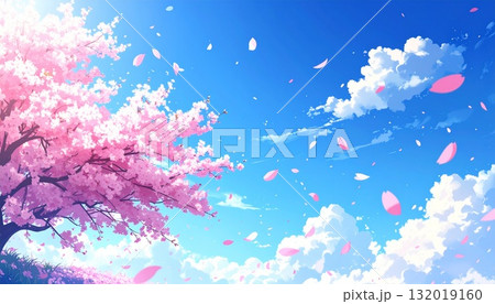 桜と青空と流れる雲のイラスト AI生成素材 桜と青空と流れる雲のイラスト AI生成素材 132019160