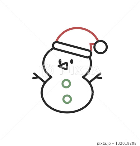 サンタ帽をかぶった雪だるまの手描き風アイコン【クリスマス】 132019208